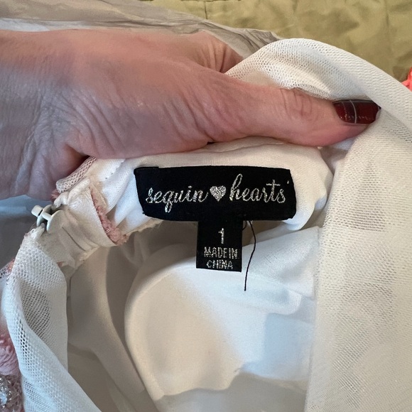 Sequin Hearts White and Pink Backless Formal Dress - Picture 6 of 10